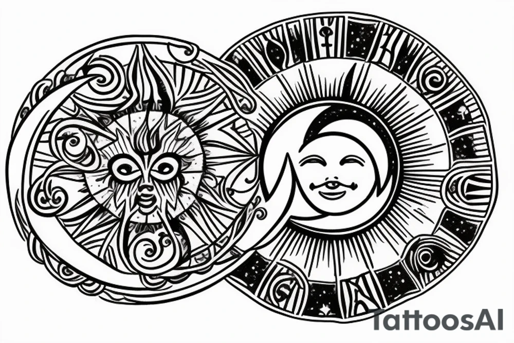 A card with a sun and moon índice. Like the horoscope cards tattoo idea