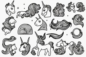 minimal simple line drawing of cute unicorn tattoo idea