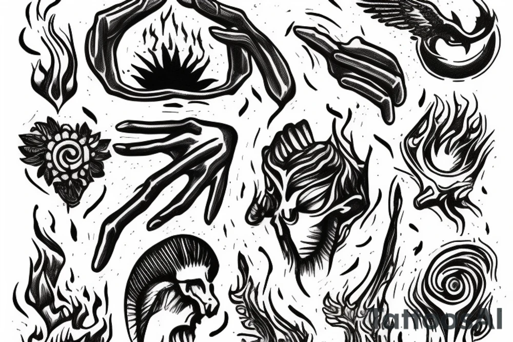 Hand holding fire Prometheus tattoo idea