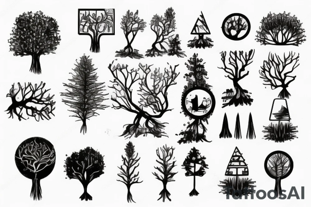 Small tree with circuitboard roots tattoo idea
