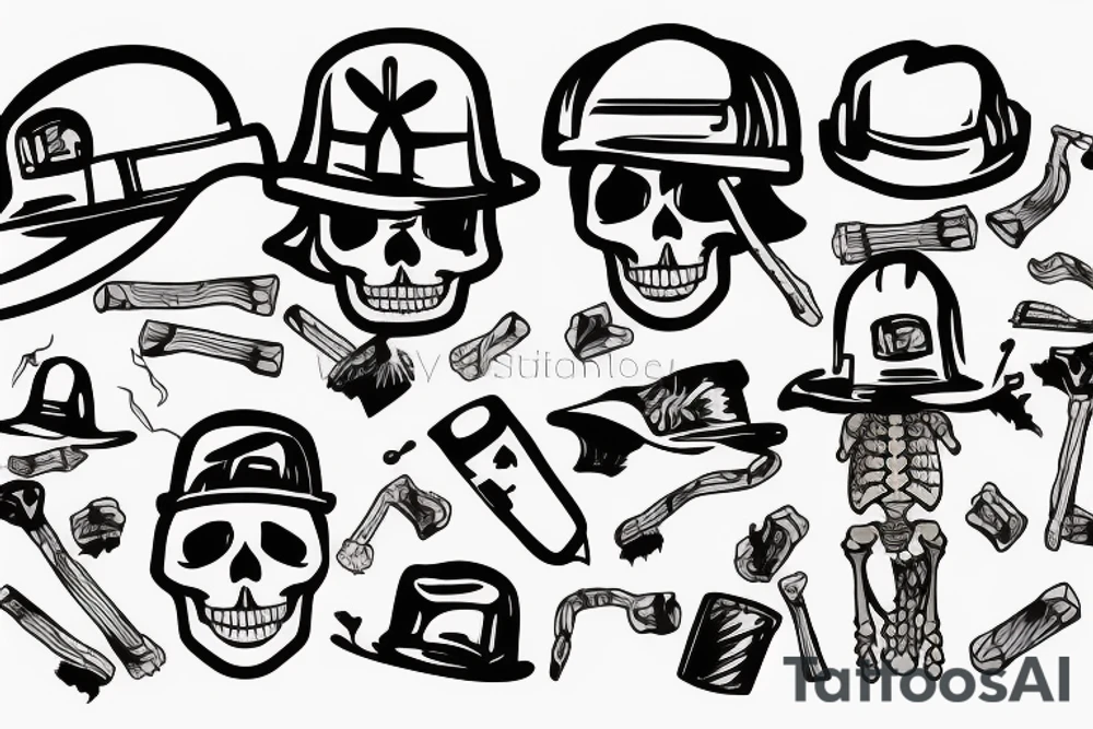 Skeleton With hard hat and cigarette tattoo idea