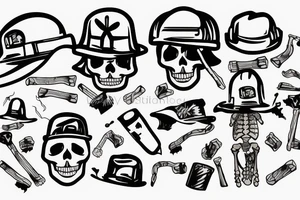 Skeleton With hard hat and cigarette tattoo idea