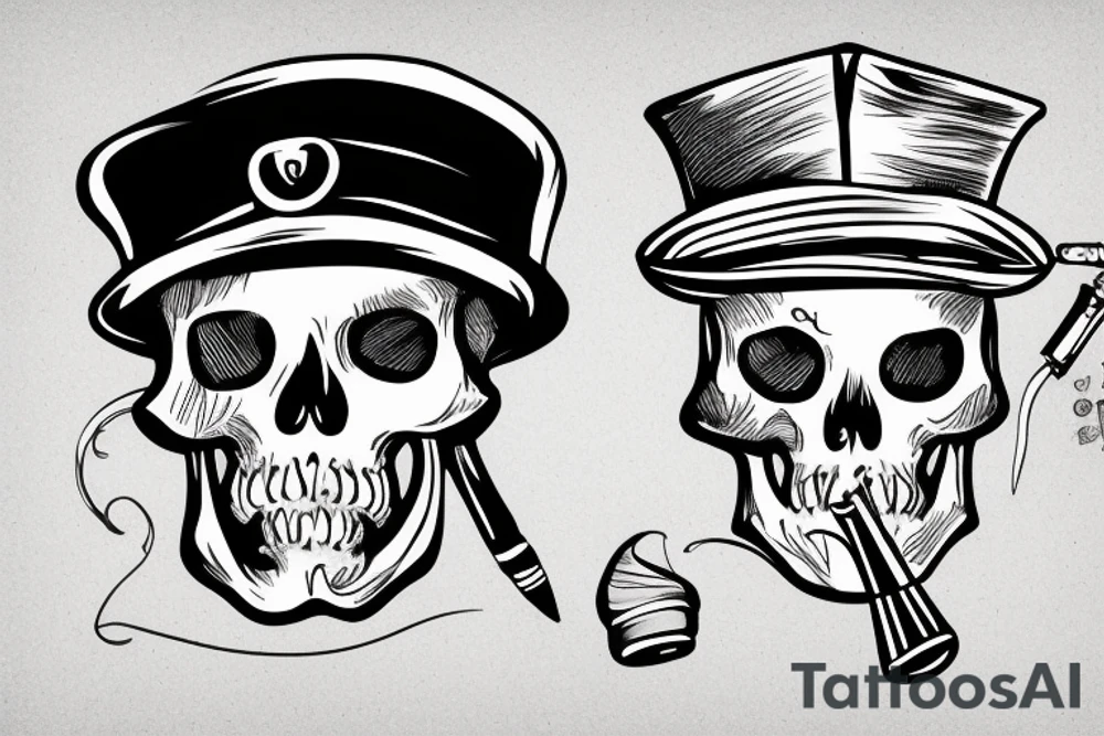 Skeleton with Captains hat on and cigarette tattoo idea