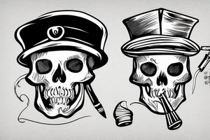 Skeleton with Captains hat on and cigarette tattoo idea