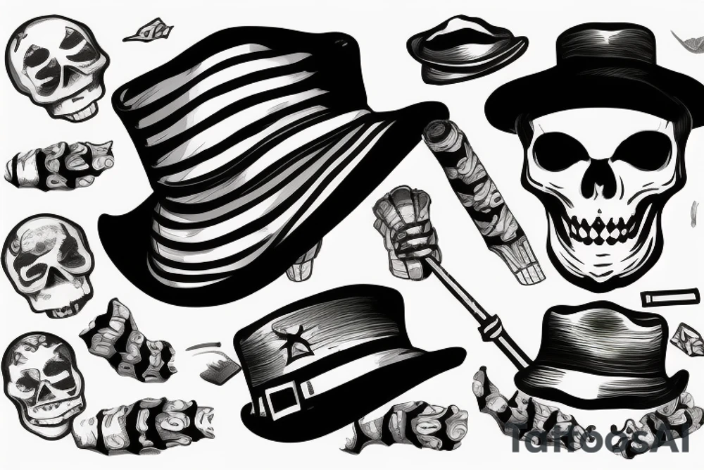 Skeleton with Captains hat on and cigarette tattoo idea
