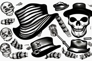 Skeleton with Captains hat on and cigarette tattoo idea
