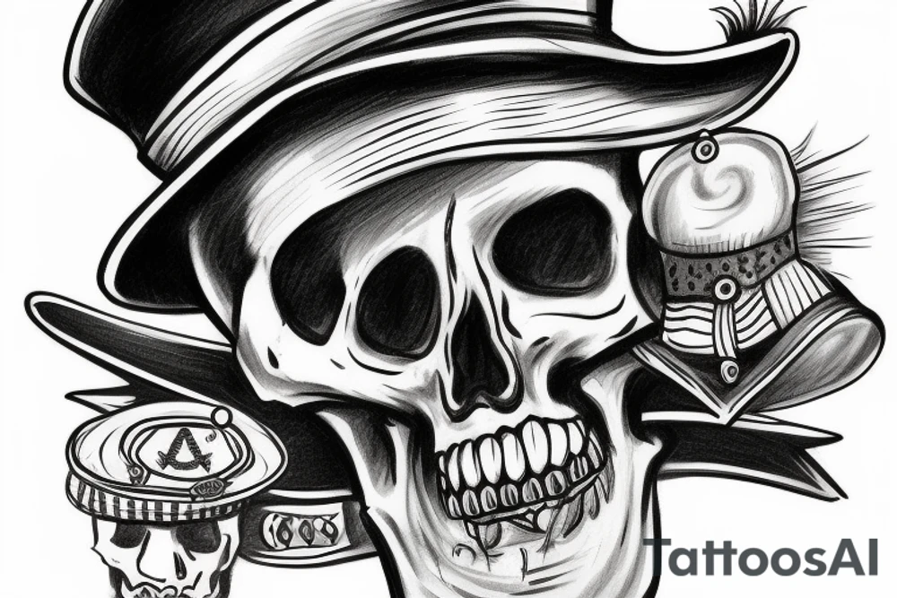 Skeleton with Captains hat on and cigar tattoo idea