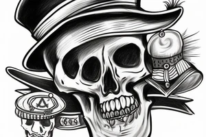 Skeleton with Captains hat on and cigar tattoo idea