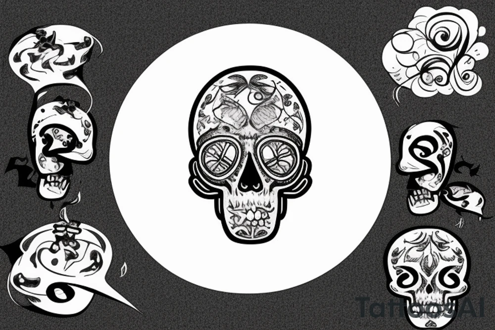 Music bursting out of skull tattoo idea