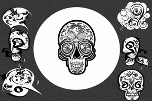 Music bursting out of skull tattoo idea