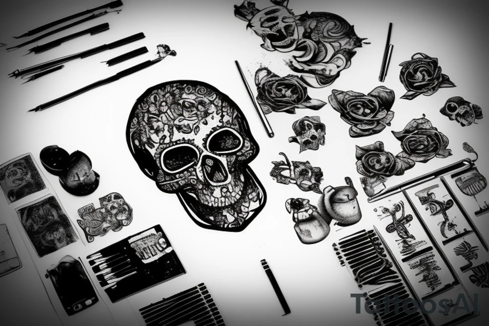 Music bursting out of skull tattoo idea