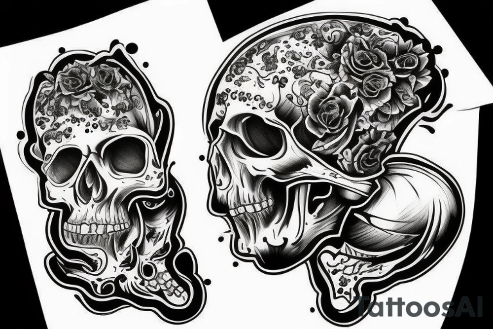 Music bursting out of skull tattoo idea