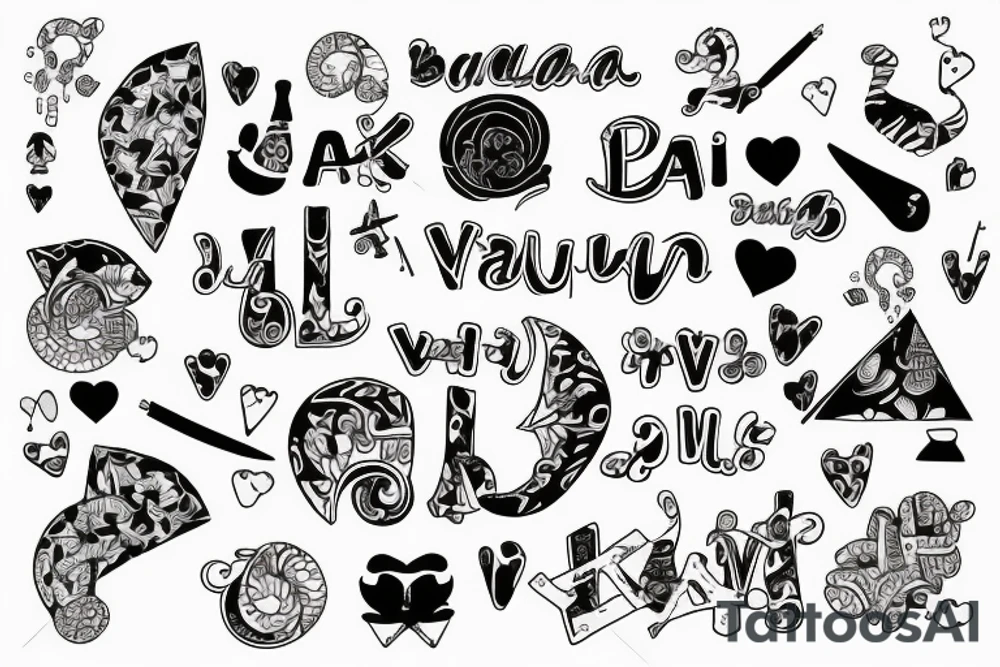 Barcelona panot with letter VVLV tattoo idea