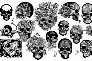 Music bursting out of skull tattoo idea