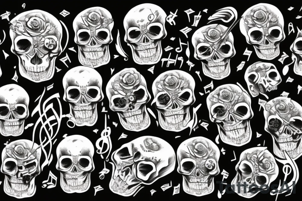 Skull exploding with music tattoo idea