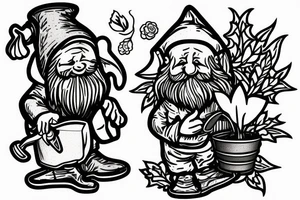 gnome in a plant with a watering can tattoo idea