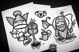 gnome in a plant with a watering can tattoo idea