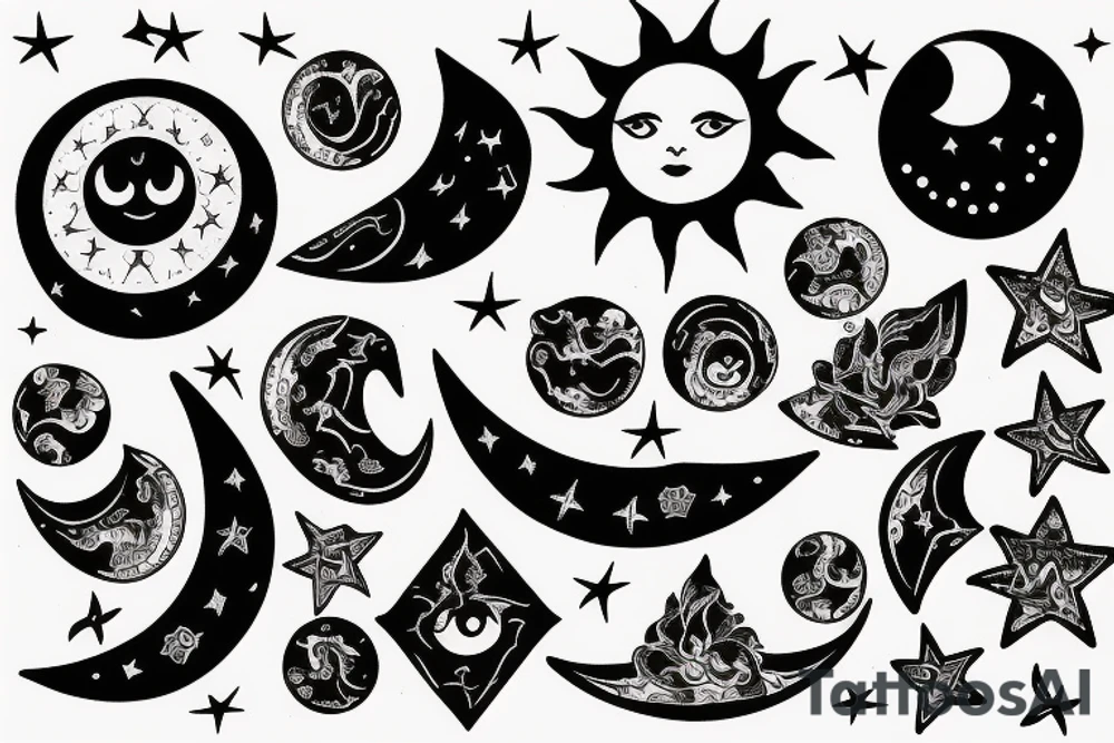 sun moon and stars tattoo idea
