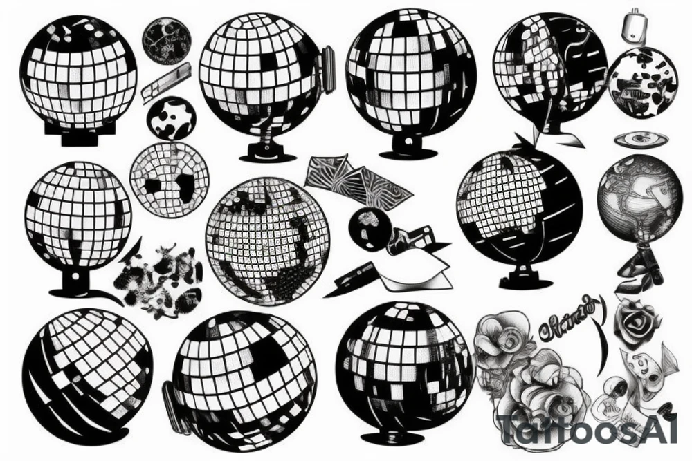 A blend between a disco ball and a globe tattoo idea