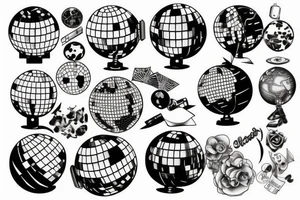 A blend between a disco ball and a globe tattoo idea