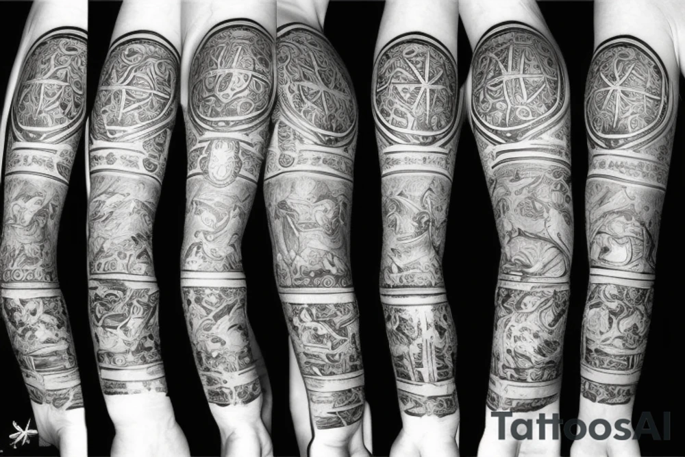 forearm sleeve with stoicism style tattoo idea
