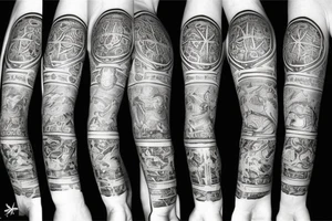 forearm sleeve with stoicism style tattoo idea