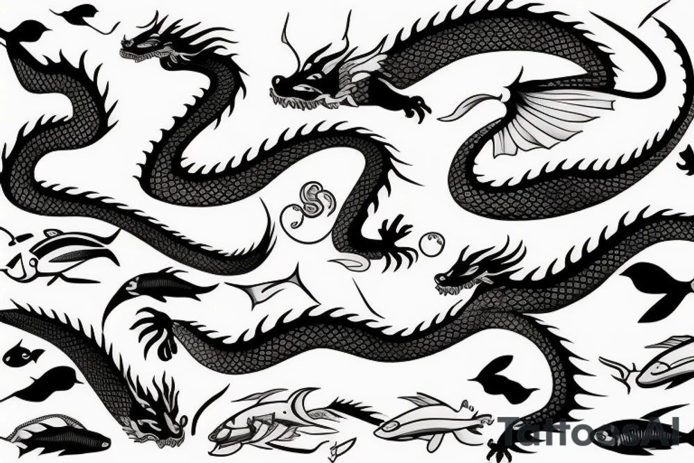 dragon with fish tattoo idea