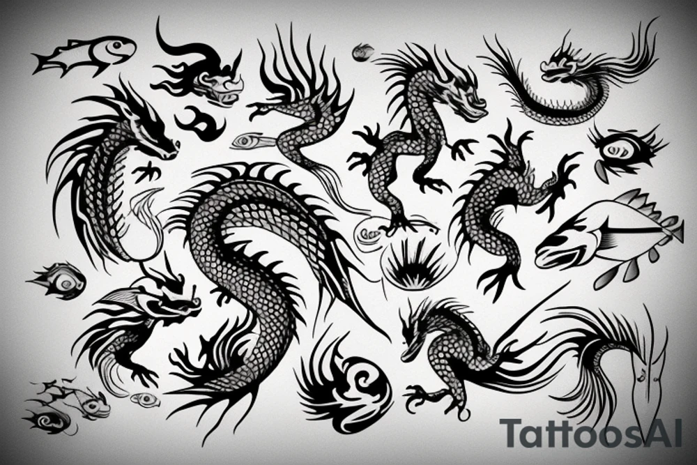 dragon with fish tattoo idea