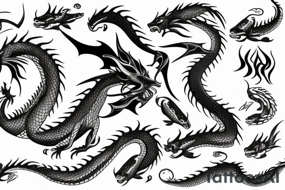 dragon with fish tattoo idea