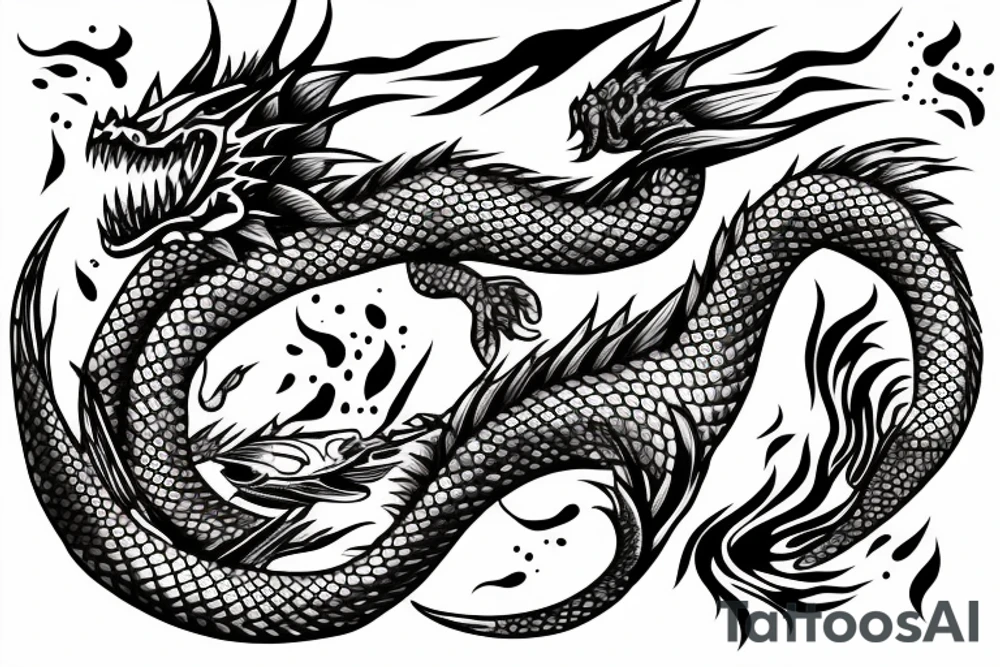 dragon with fish tattoo idea