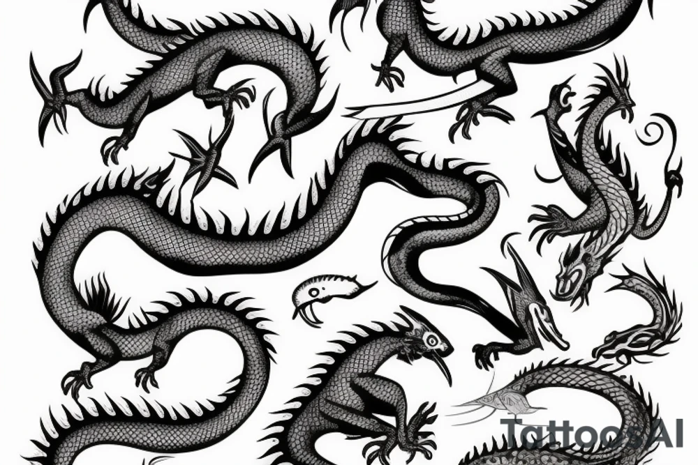 dragon with fish tattoo idea