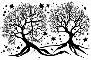 Tree on a Hill and Sky above with stars tattoo idea