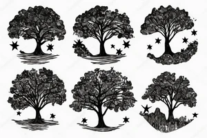Tree on a Hill and Sky above with stars tattoo idea