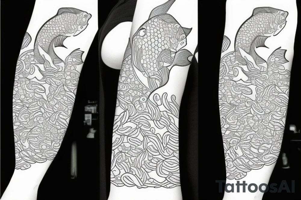Goldfish half sleeve pattern background tattoo idea