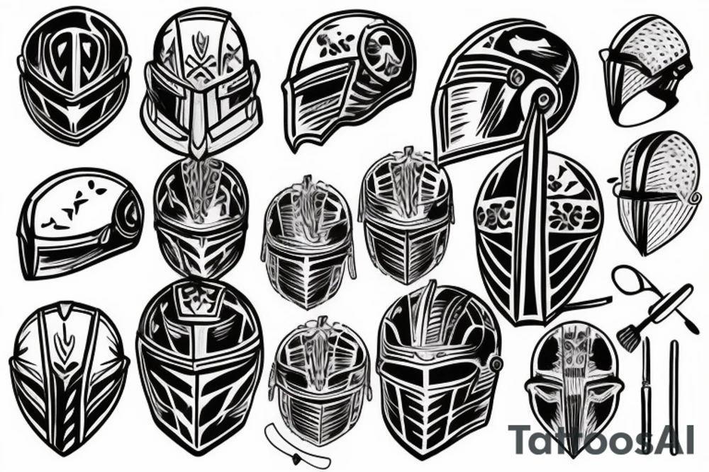 knight helmet patchwork outline tattoo idea