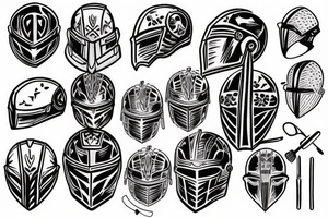 knight helmet patchwork outline tattoo idea
