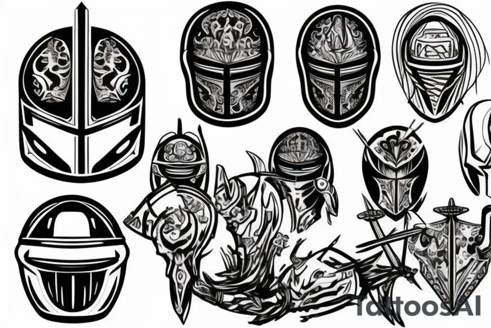 knight helmet patchwork outline tattoo idea