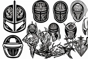 knight helmet patchwork outline tattoo idea