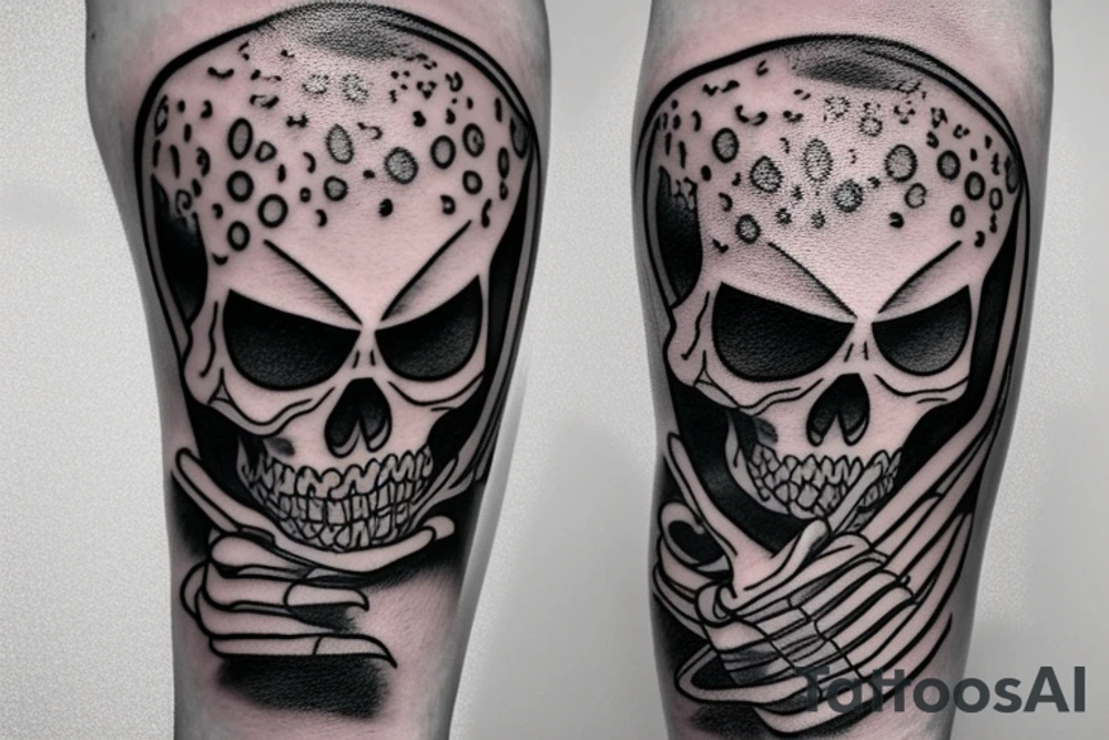 One-armed surfing skeleton simple tattoo idea