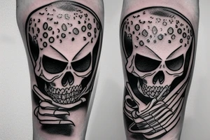 One-armed surfing skeleton simple tattoo idea