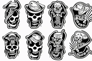 One-armed surfing skeleton simple tattoo idea