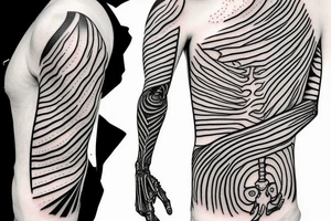 Surfing skeleton with one arm simple tattoo idea