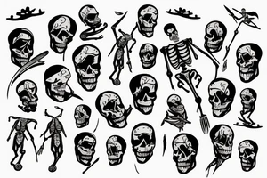 One-armed skeleton surfing tattoo idea