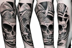 One-armed skeleton surfing tattoo idea