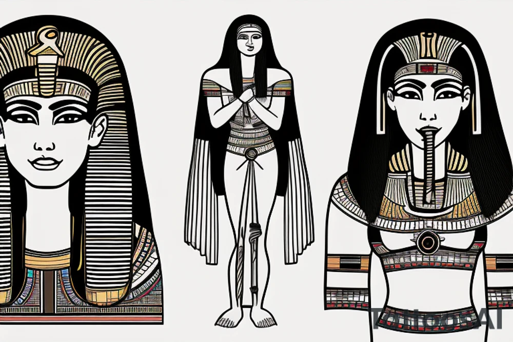 An ancient Egyptian female priest with sacred symbols tattoo idea