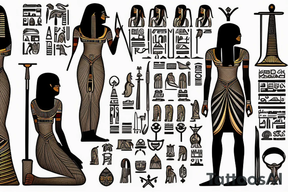 An ancient Egyptian female priest with sacred symbols tattoo idea