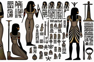 An ancient Egyptian female priest with sacred symbols tattoo idea