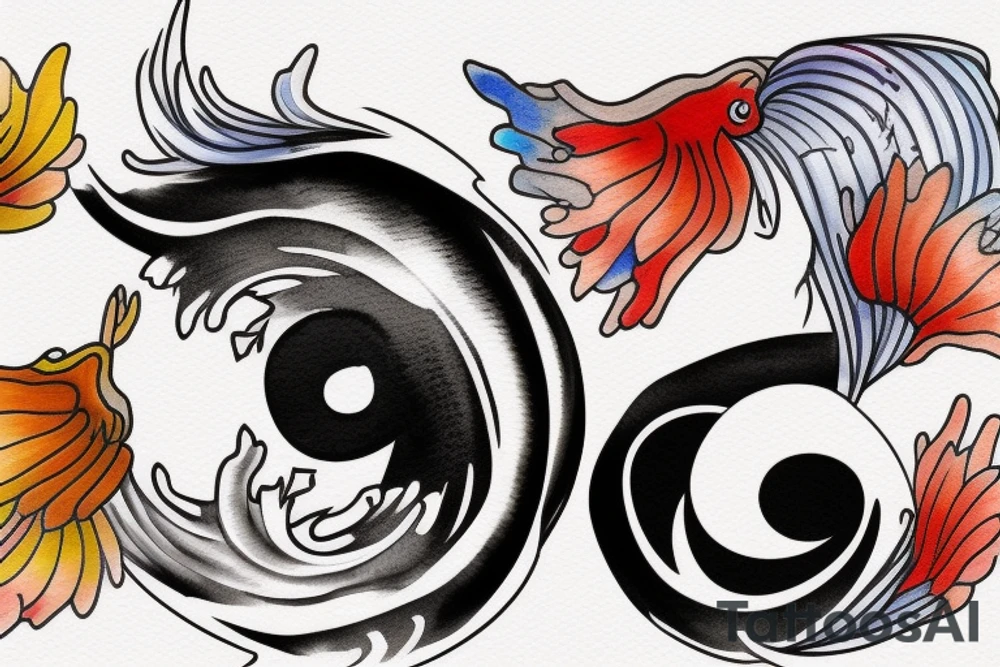 Paintbrush style ying yang koi tattoo idea