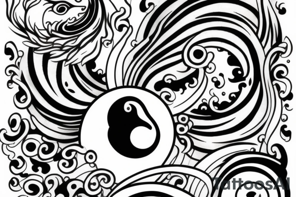 Paintbrush style ying yang koi tattoo idea