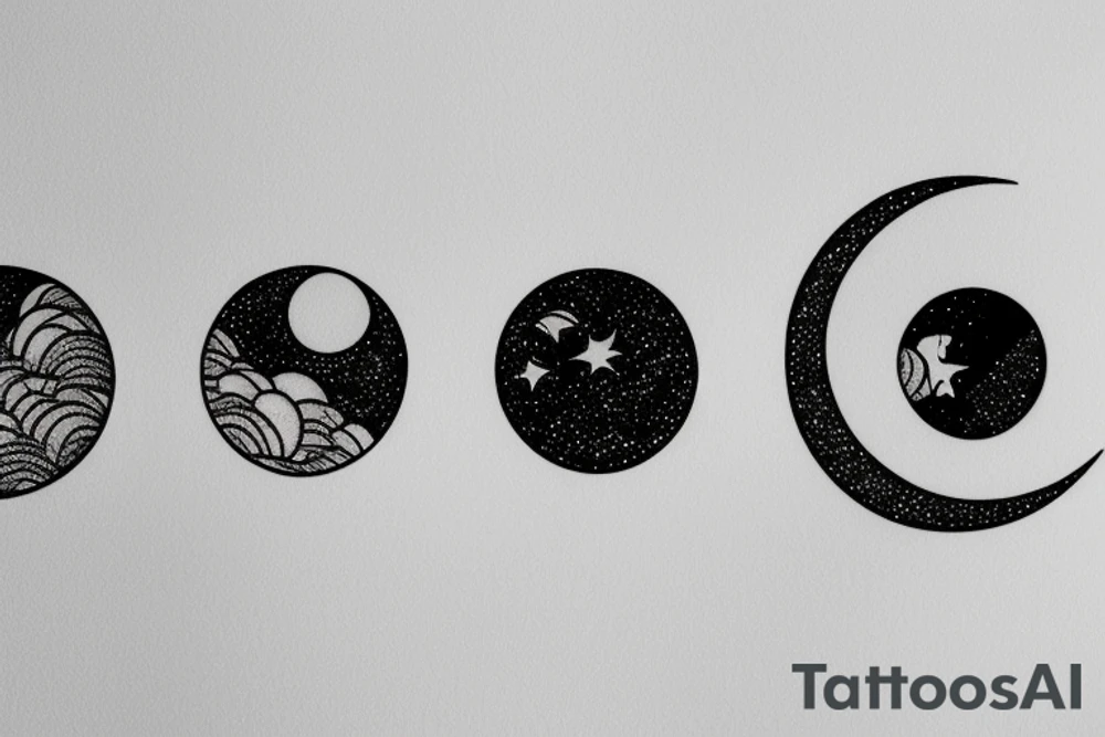 Photography moon phase waterfall landscape tattoo idea